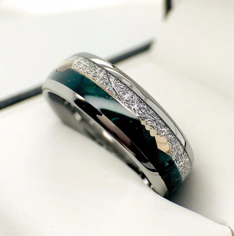 Green Agate Meteorite Tungsten Carbide Ring Inlaid Arrow Ring Men And Women Wedding Rings