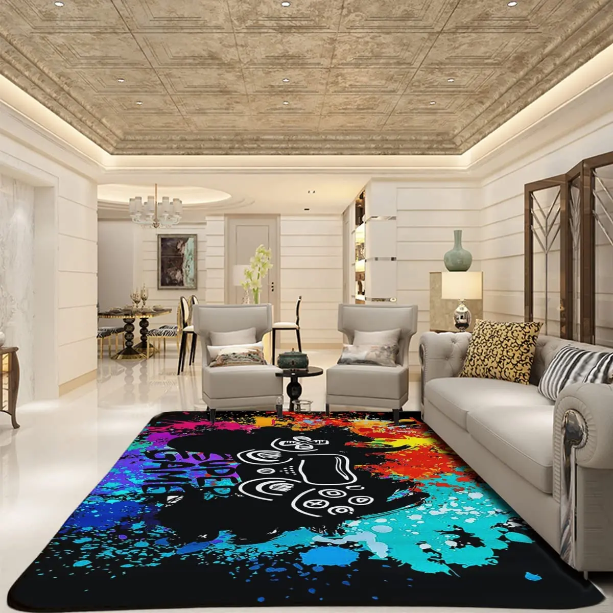 Gamer Rugs for Bedroom Boys Teens Printed Game Gamepad Carpets Living Room Mat Home Decor Non-Slip Crystal Floor Polyester Decor