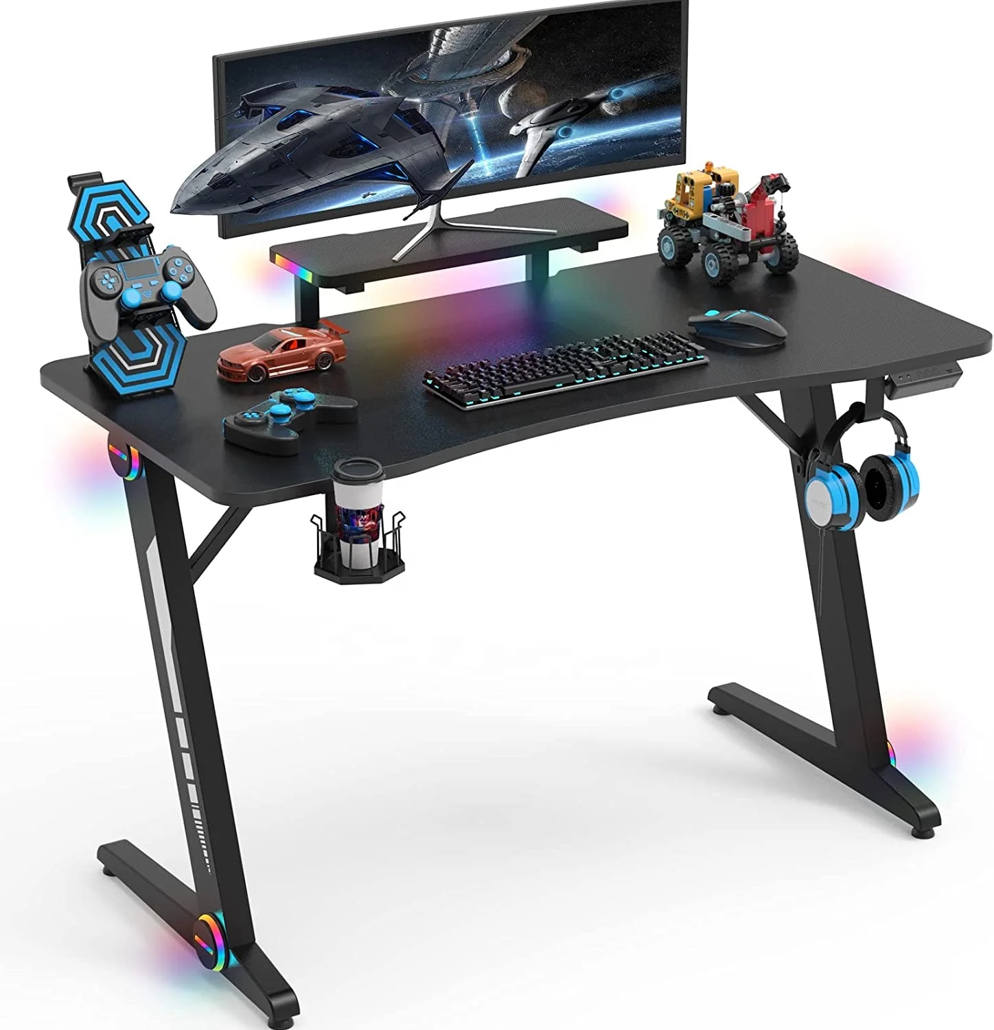 2023 Singapore popular good price pc table high quality Gamer Desk Gaming Table rgb Computer Desk with Monitor Shelf