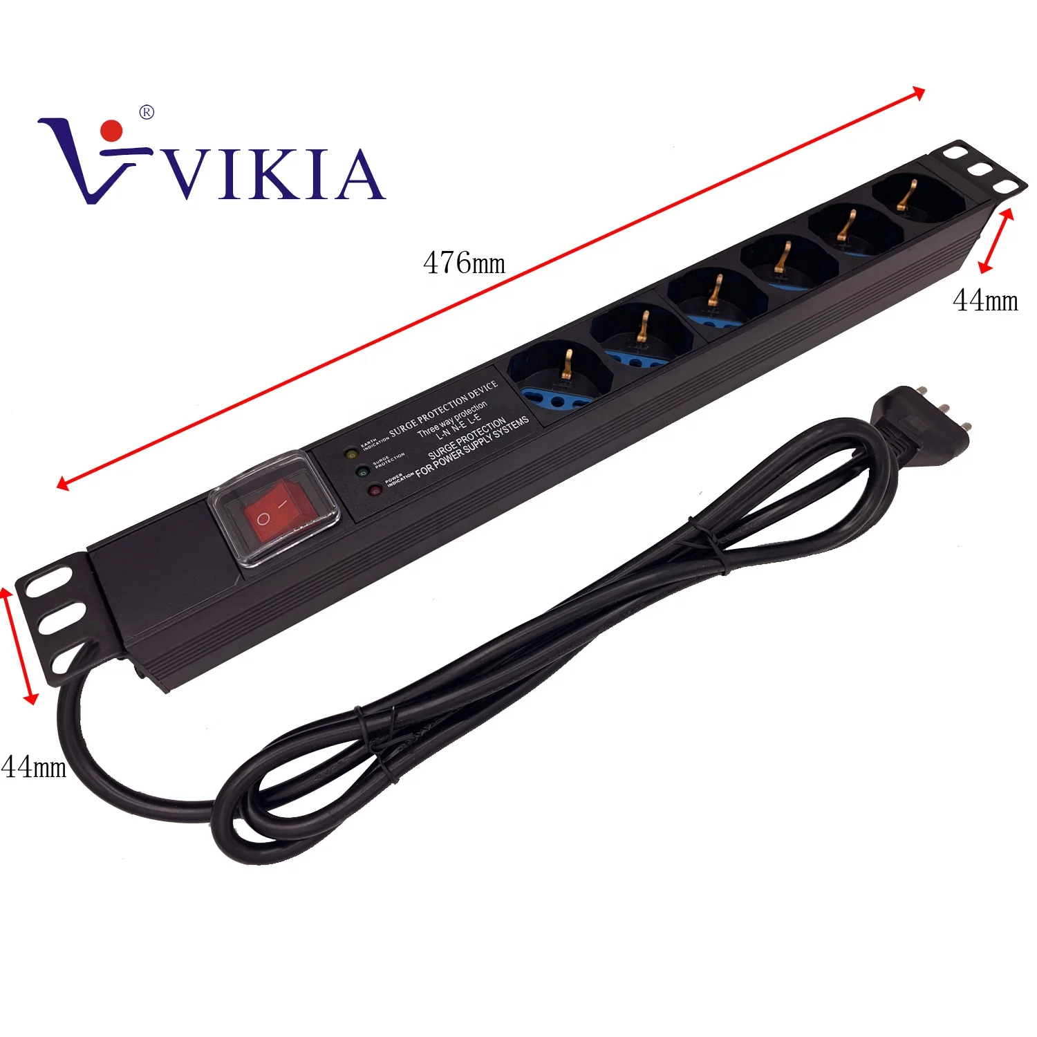  1U 3 LED surge protected Schuko/ITA