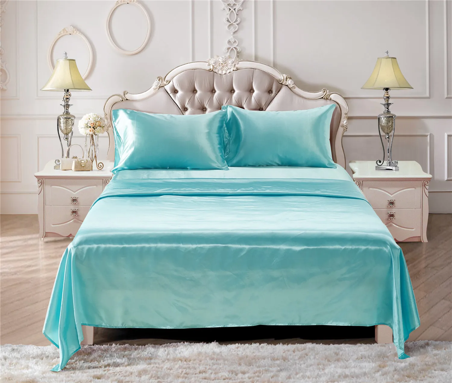 Hot Sale Silk logo color size customized Bedsheet Bed Sheet Set And Pillow Case Comforter Silks Bedding Set Cotton