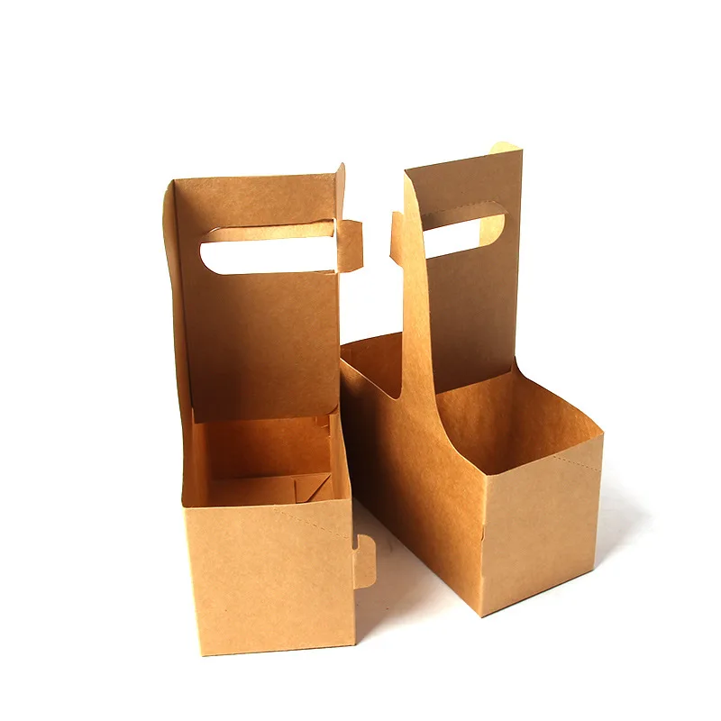 Disposable Custom  Kraft Paper  Cardboard Cup Holder Take Away Coffee Cup Hot Tea Carrier