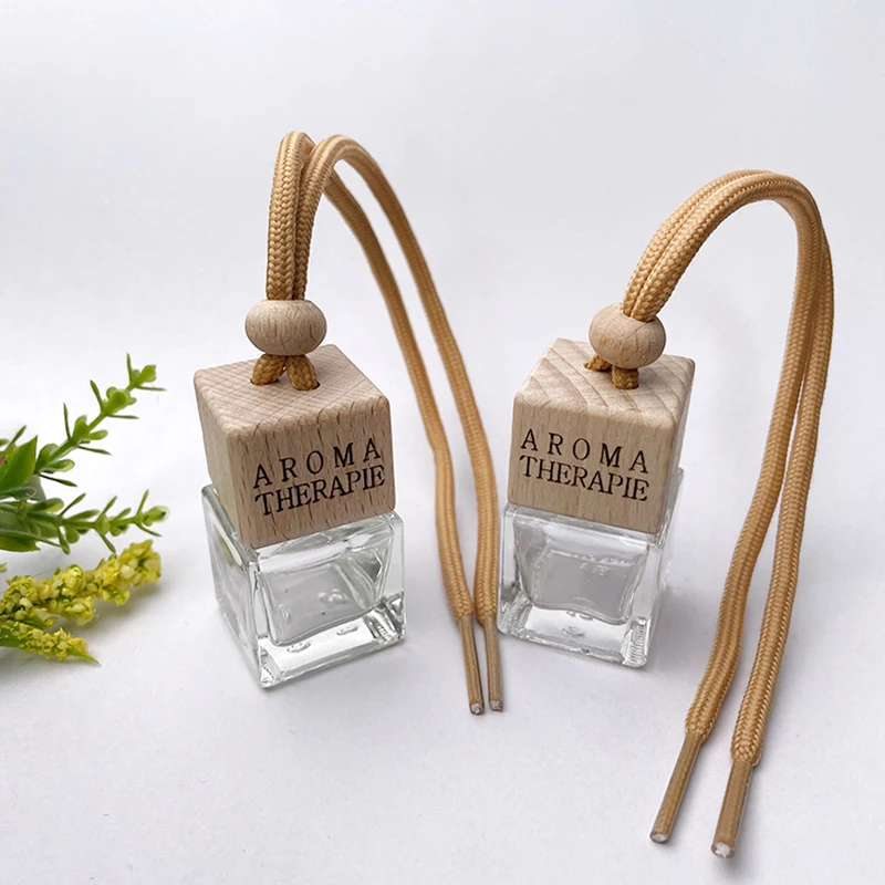 Customized logo Square Shape Glass Car Perfume Bottles Pendant 8ml Empty Hanging Car Diffuser Bottle