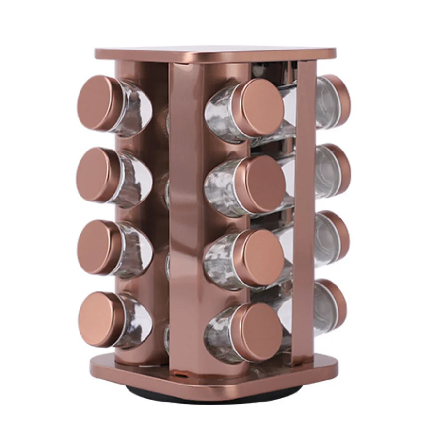 Kitchen tabletop kitchen accessories gadgets herb&spice tool 16pcs rotary stainless steel spice jar racks