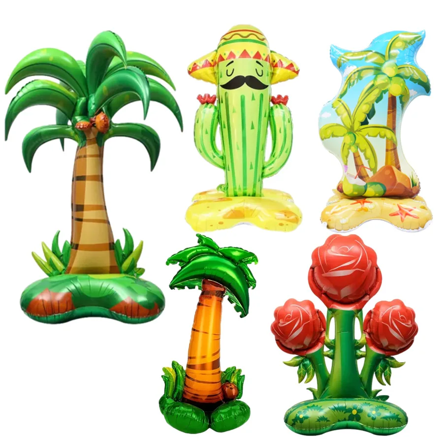 Wholesale beach standing based coconut tree aluminum foil balloon cactus pineapple 4D foil balloons rose wedding party decor