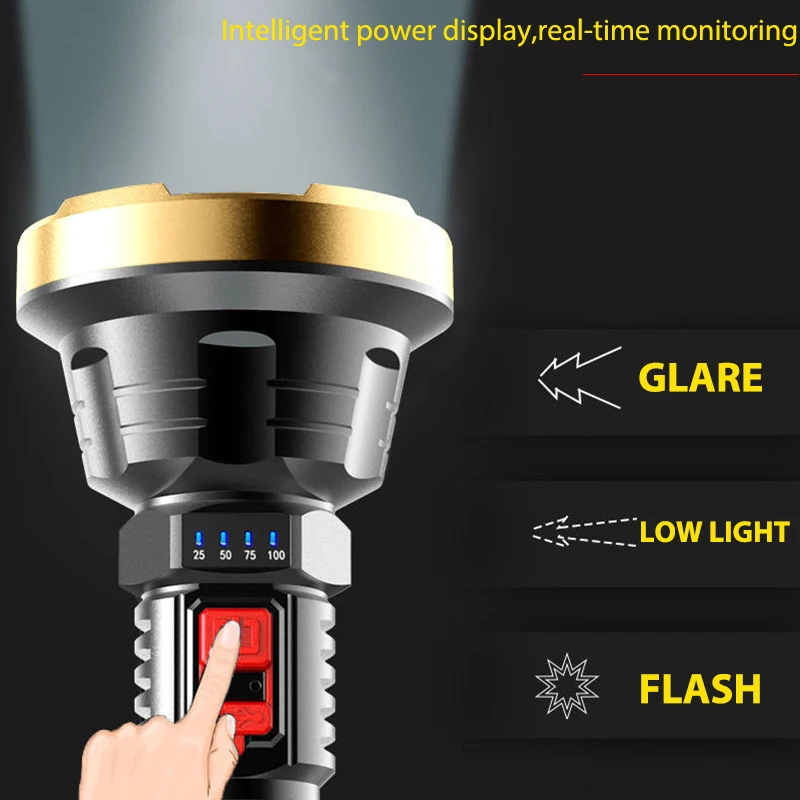 100000 Lumen 1000m Long Range Super Bright ip66 Waterproof Buit-in battery Rechargeable usb p70 led torch light flashlights