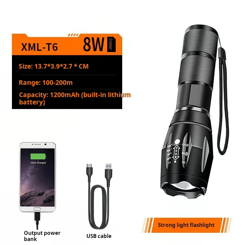 Africa Hot Selling Outdoor LED Flashlight 1000 Lumens Waterproof USB Rechargeable Aluminum Alloy Flashlights Wholesale