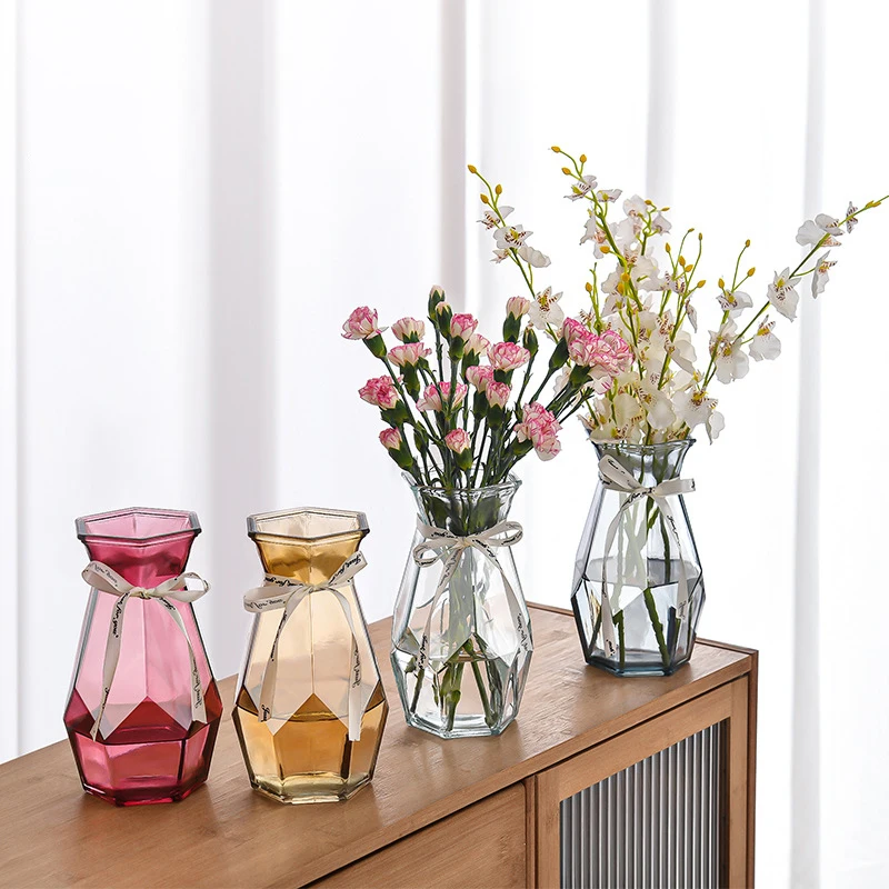 European style simple geometric stained glass vase decoration transparent flower water raised creative crafts dry vase