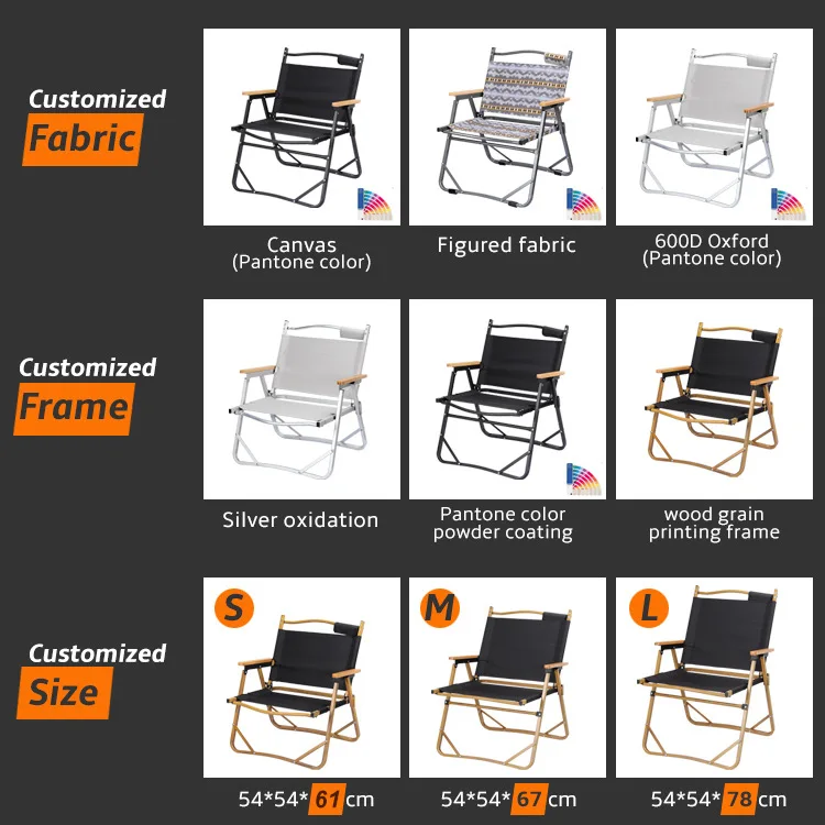 TARKA Custom Logo outdoor furniture kermit chair Wood Grain Metal Frame beach aluminium alloy folding camping chair