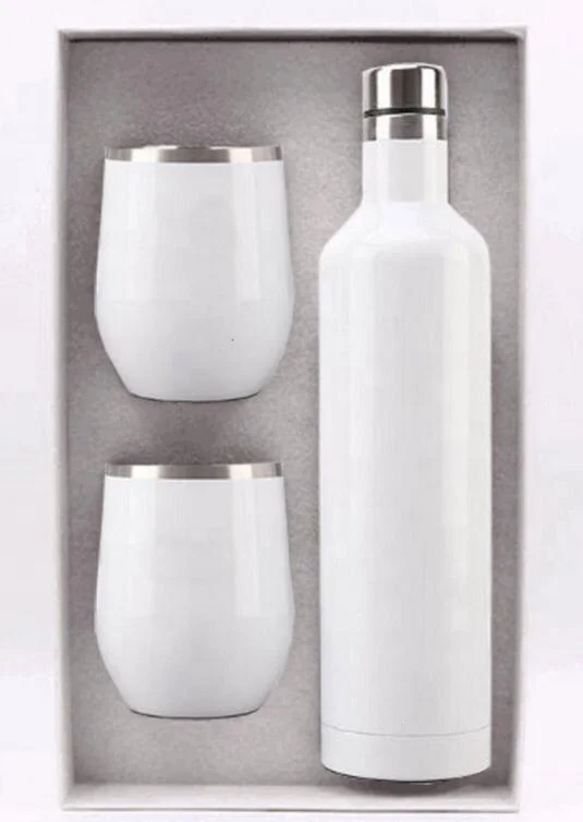 750ml Gift Set 12oz Egg shaped wine tumblers and Bottle stainless steel insulated vacuum double wall water coffee thermos mugs
