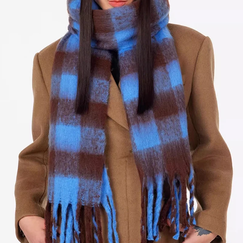 Cute Gift Ladies Windproof Winter Plaid Fringe Tassel Shawls Pashmina Warm Scarf