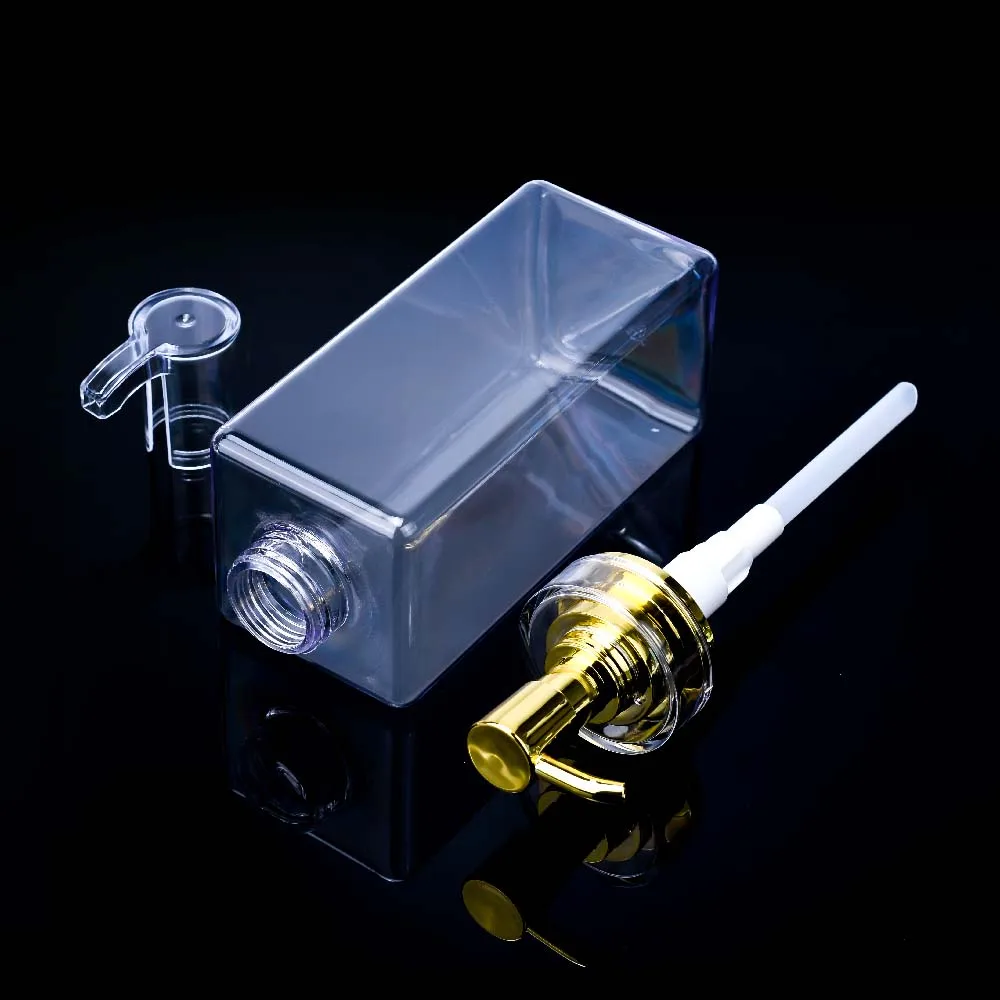 Custom Deluxe Empty Shampoo Conditioner Package 300ml 400ml 500ml square Pet plastic pump refillable shampoo bottle