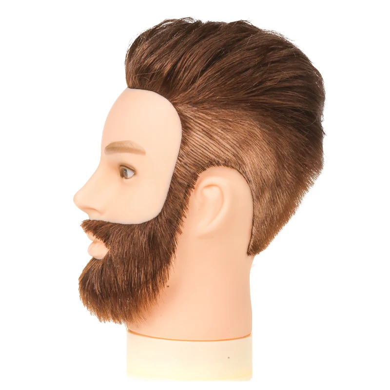 Male training head with 100% human hair and beard, salon hair styling and practice beauty human body model head