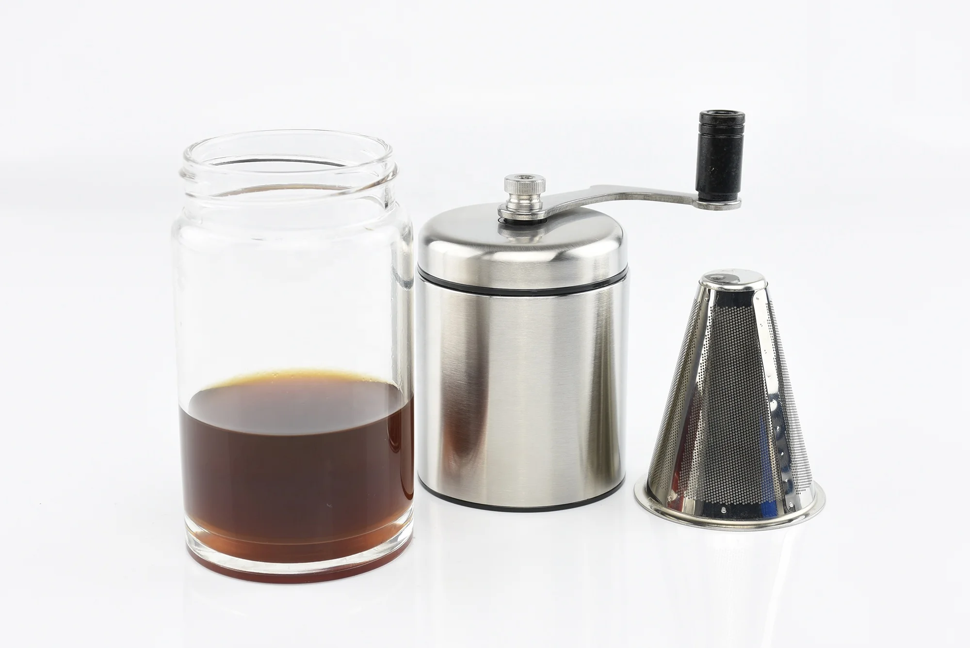 manual stainless steel  glass coffee grinder with funnel