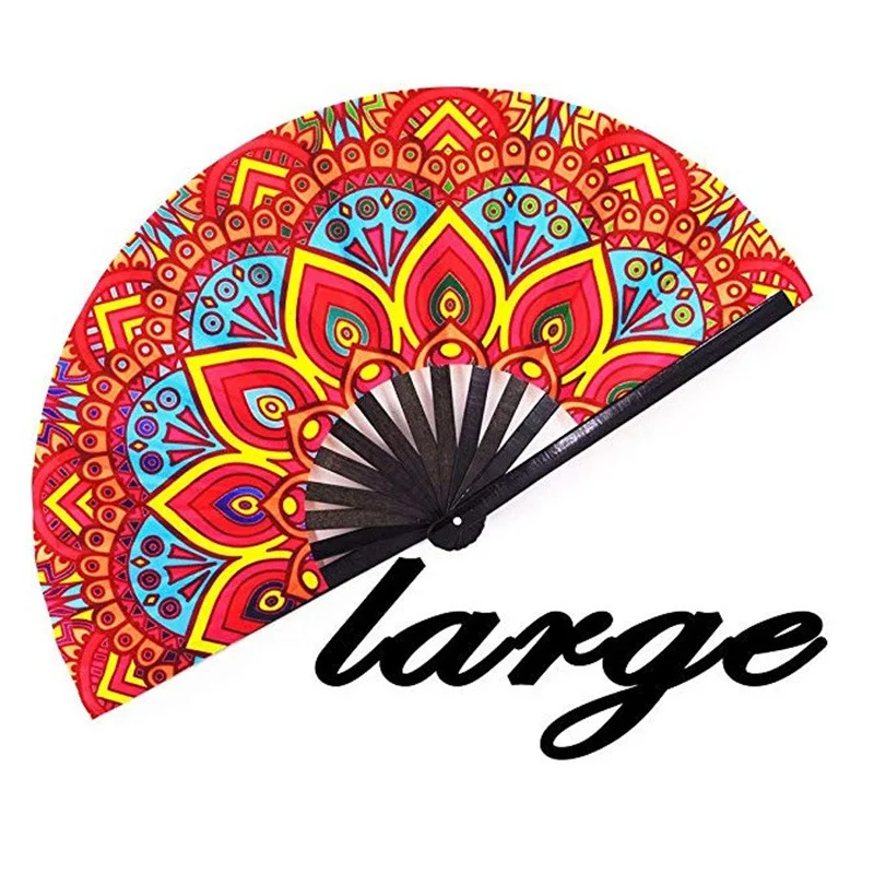 Customized Kung Fu Clack Large Size Plastic Fabric Folding Colorful Hand Fan for Nightclub Use