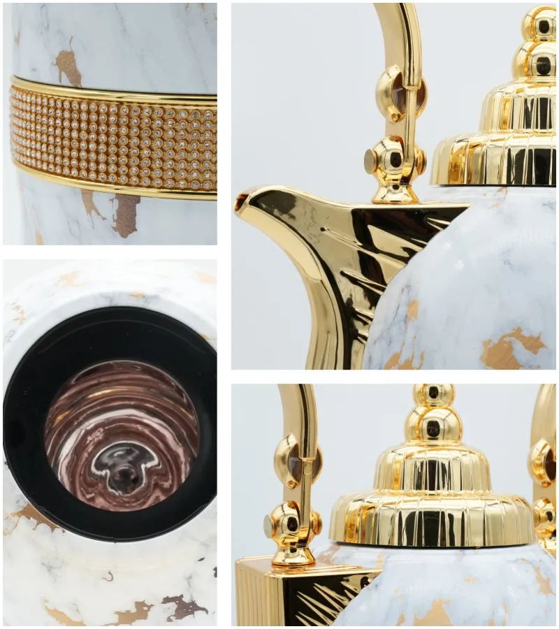 Luxury Large Capacity Insulated Vacuum Flask Gold & Pink Glass Arabic Coffee Thermos with Logo Design Lid