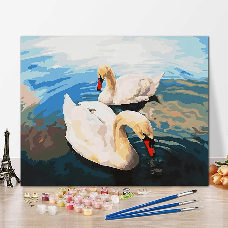 
Swan of love diy painting by numbers frames oil painting hand painted the living room decorative animal painting 