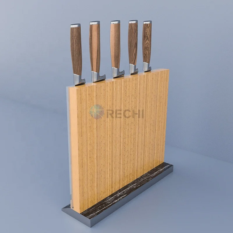 RECHI Custom Hot selling wooden knife block kitchen knife storage stand magnetic knife holder with acrylic shield