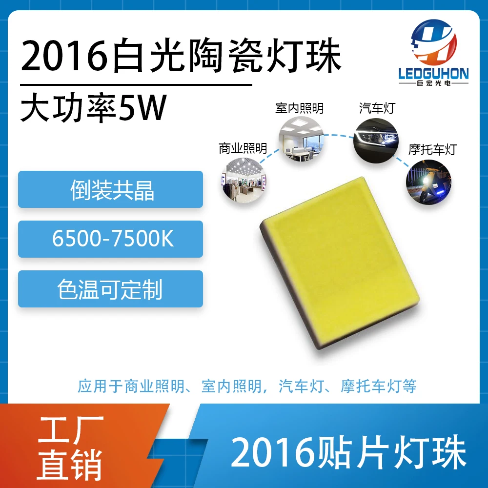 Керамический 2016 Размер smd 1w 3w 5w высокой мощности белый цвет 6500-7500k cct светодиод с 180deg плоскими линзами