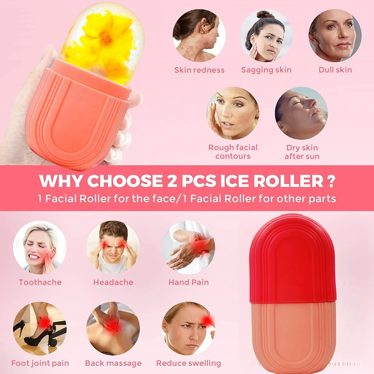 Amazon hot sales Cooling Facial Eye Body Silicon Silicone Ice Roller For Face