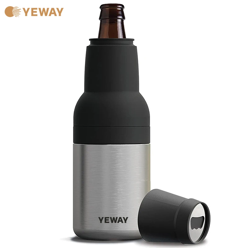 Yeway 12oz Vacuum Insulated Double Walled Stainless Steel Can Cooler 3 in 1Beer Bottle Cooler with Beer Opener