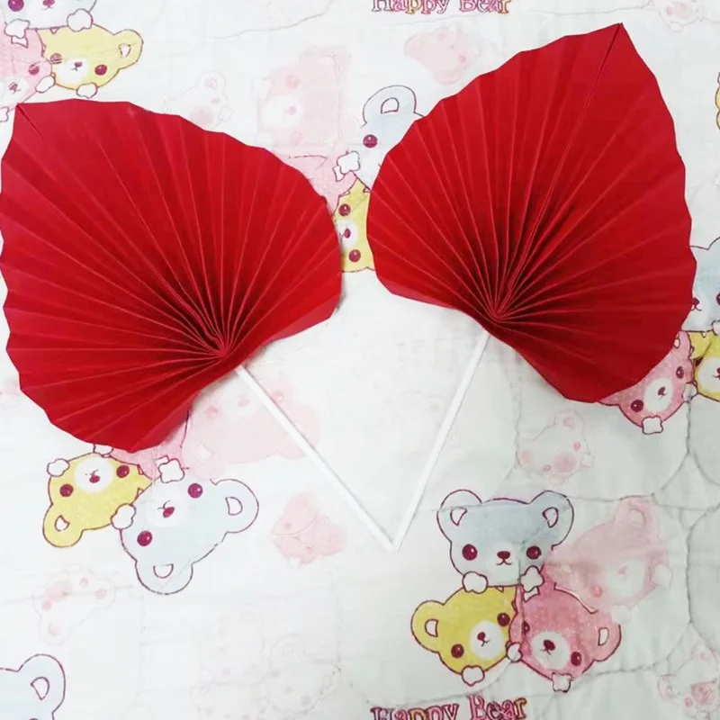 Fashion Hot 2pcs Big Size Paper Glossy Palm Leaves Cake Topper Birthday Cake Decoration Paper Folding Fan Cake Topper