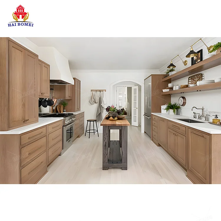American european shaker Style White Oak Solid Wood Inset set supplier plywood furniture design modern Kitchen Cabinet
