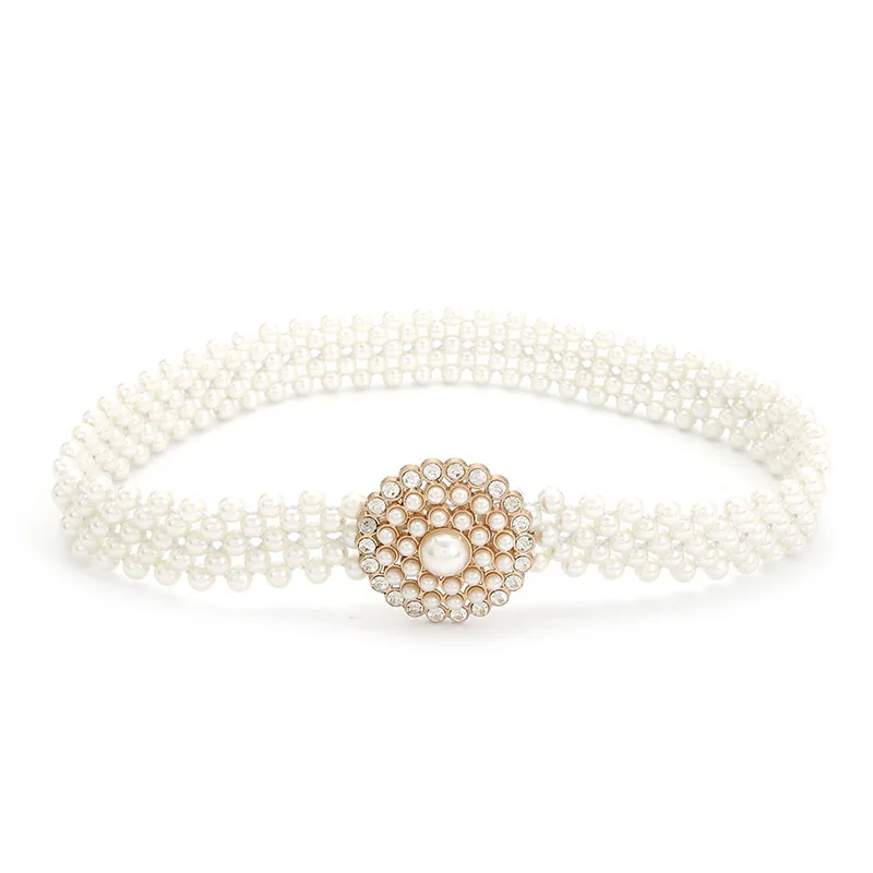 Женское платье с многорядной цепочкой, украшенной бриллиантами, украшенное жемчугом на эластичном поясе с бусинами