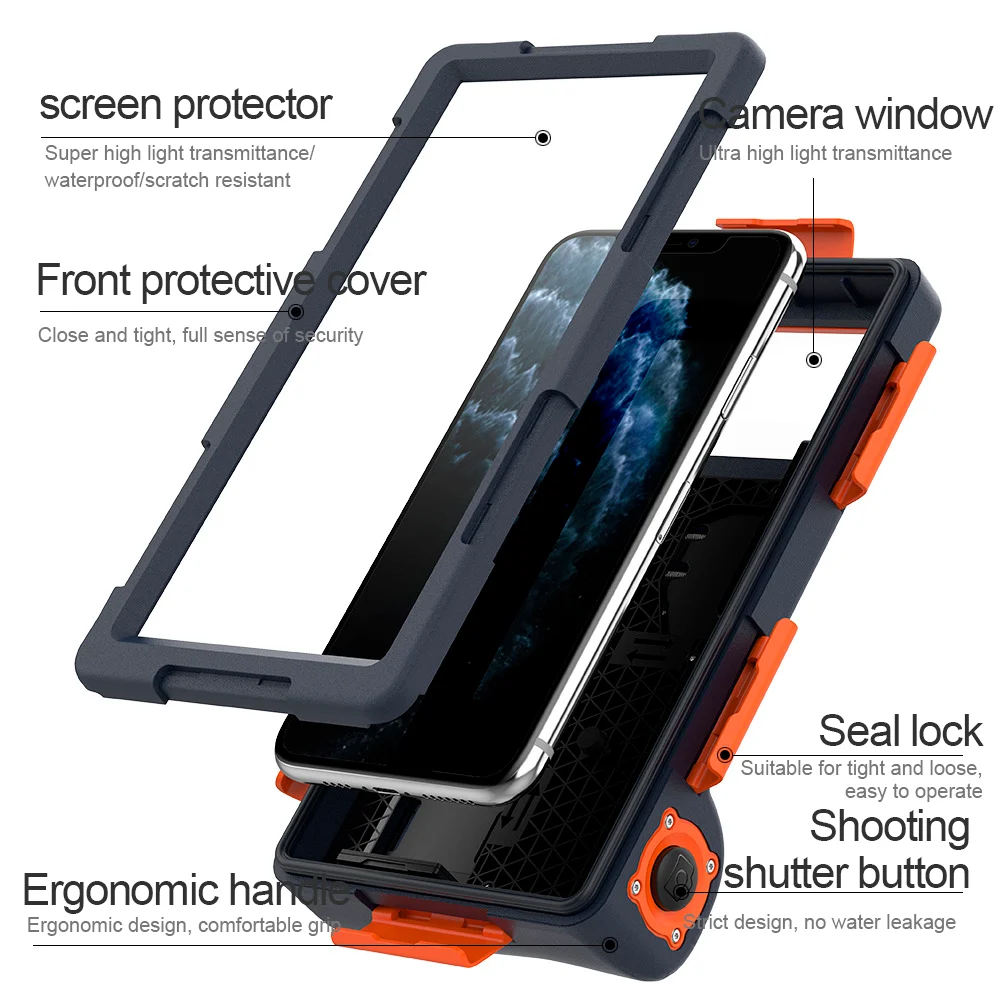 Snorkel Or Ski And Diving Phone Case PC With PET Material Excellent Sealing Protection Phone Case For 4.0-6.1 Inch Mobile Phone