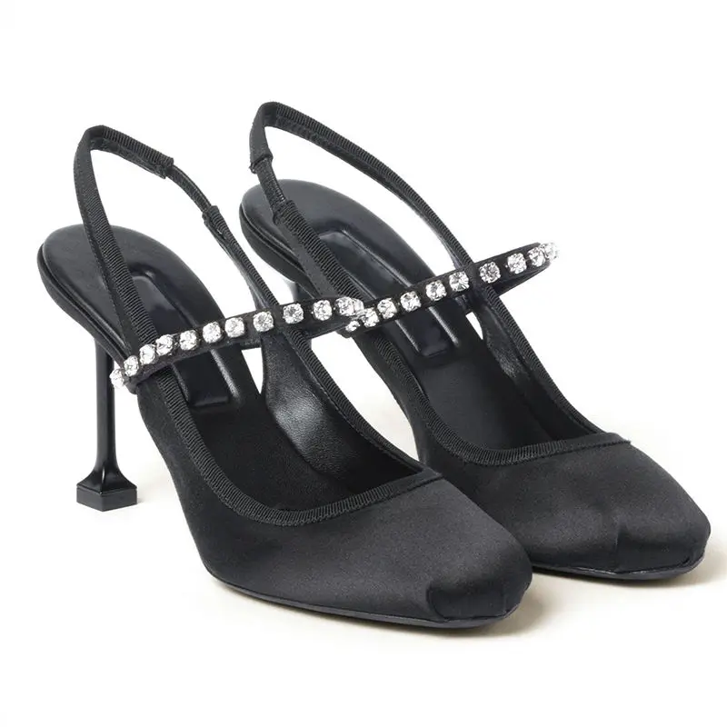 Custom Satin Pumps Manufacturer Round Toe Stiletto Heel Slingback Satin Shoes Customized Material Fabric Fiber Women Heels Shoes