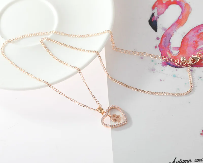 Women Copper Heart Pendant Rose Gold Necklace Letter Jewelry Gift