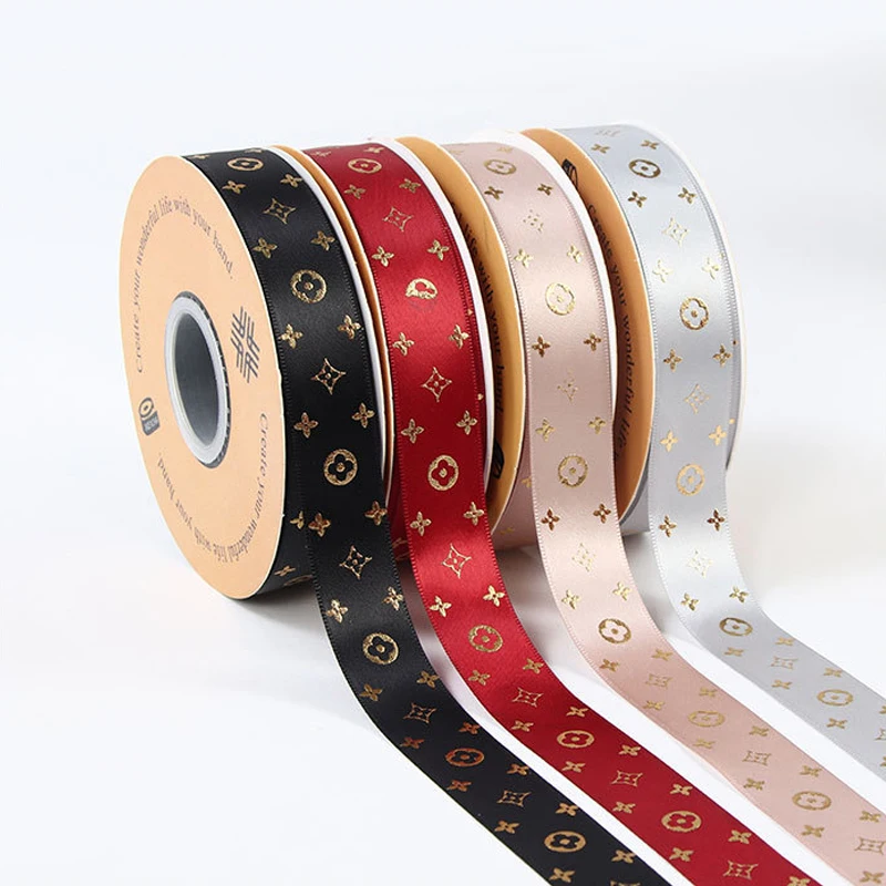 Fast Shipping Custom Shiny Print Logo Satin Ribbon With Gold Stamping Foil (1600454375066)