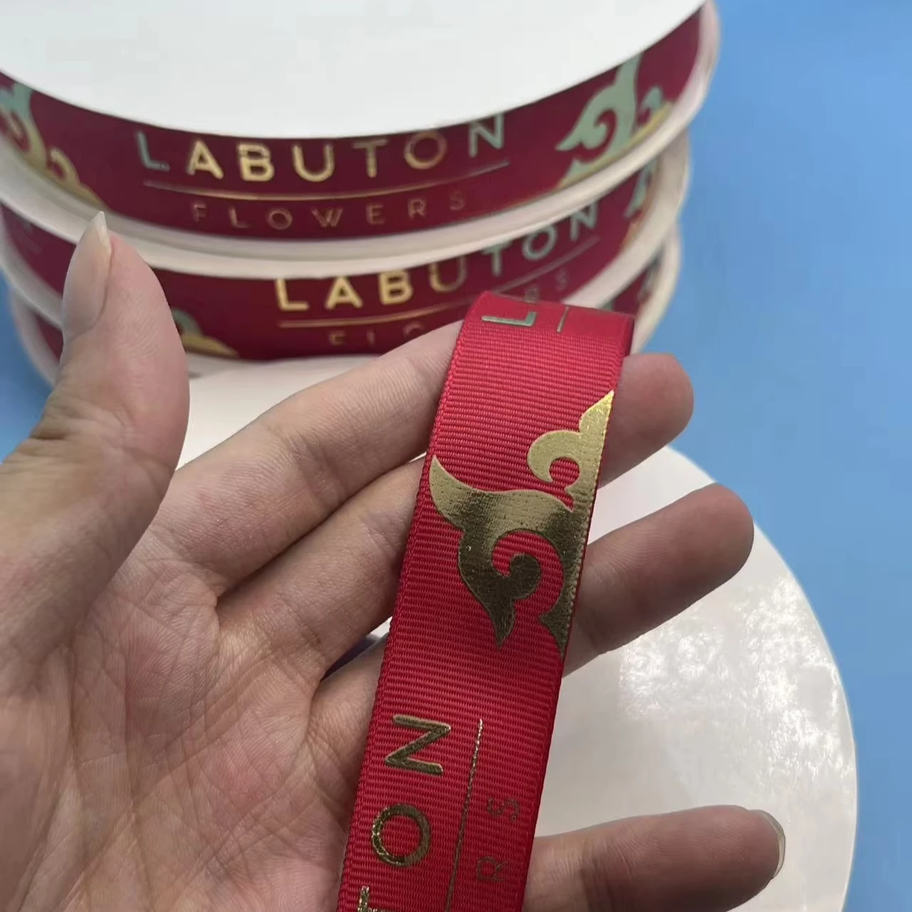 Wholesale Grosgrain Christmas Ribbon Roll Multicolored Eco-Friendly Woven Edge Gold Embossed LOGO Gross Grain Ribbon