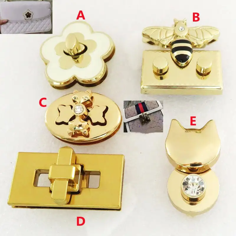 Custom design shiny gunmetal gold nickel free flower shape lock Twist lock purse clasp Turn locks metal hardware accessories