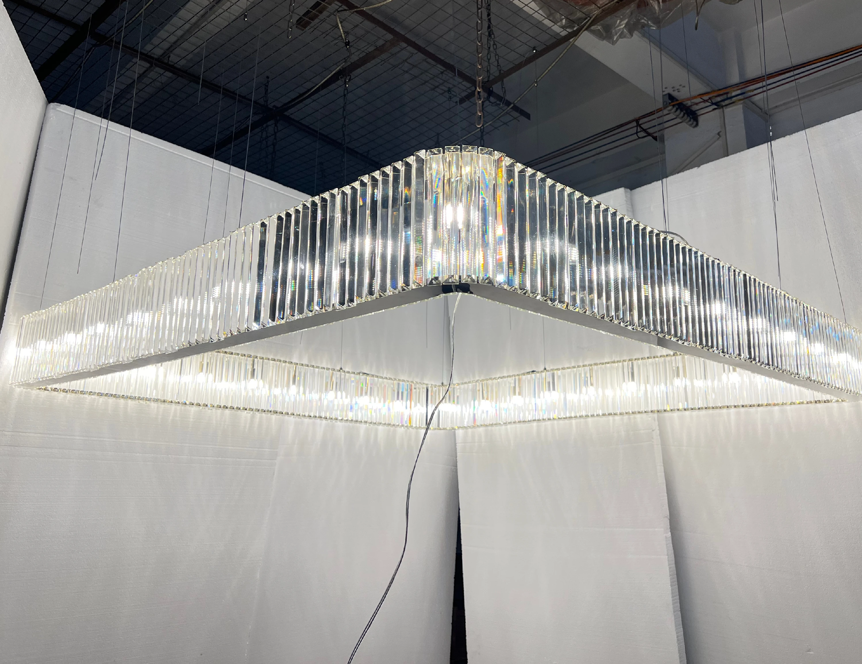 Подвесная лампа из нержавеющей стали Хрустальная квадратная Серебряная Люстра