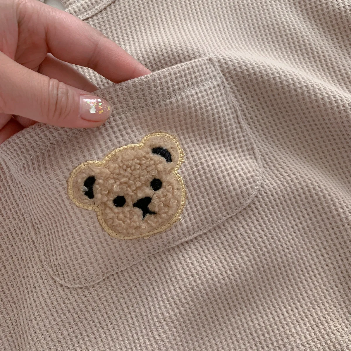 Baby clothes Summer bat-sleeved ha-bag booty suit Bear print cotton Waffle suit jumpsuits