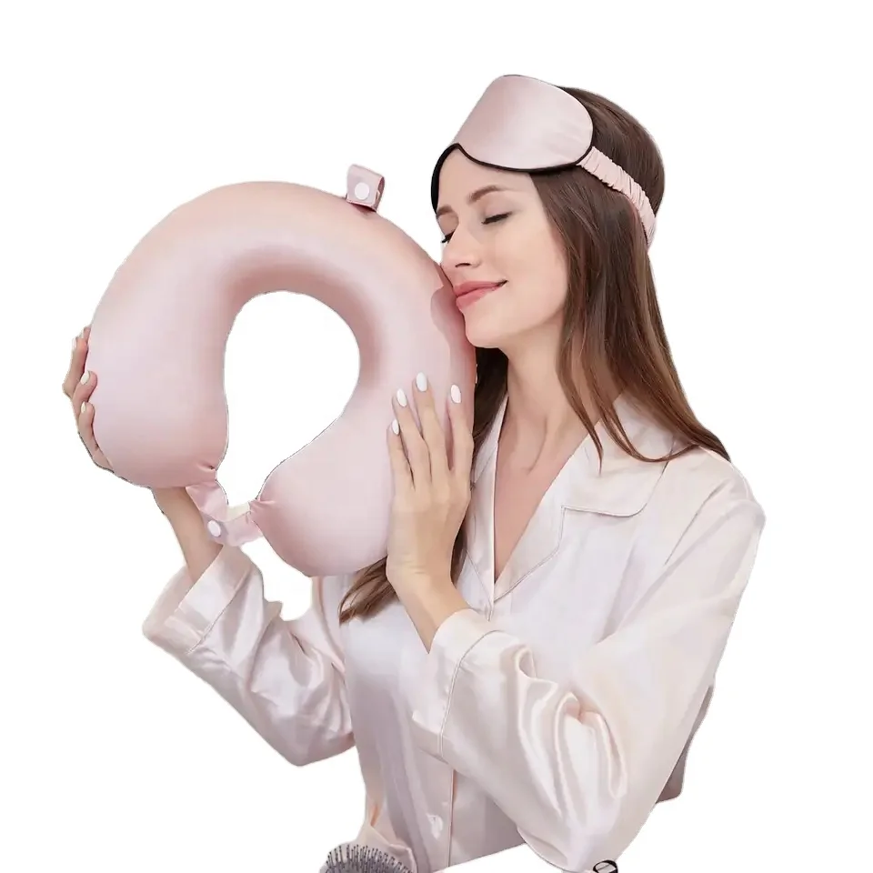 Factory price custom label silk u shape pillow memory foam 100% mulberry silk travel neck pillow with case