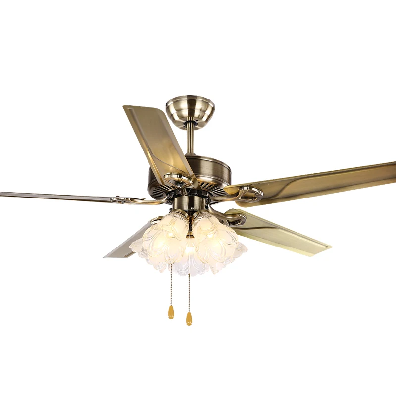 Living room 52 inch retro modern decorative ceiling fan with led lights ceiling fan light chandelier