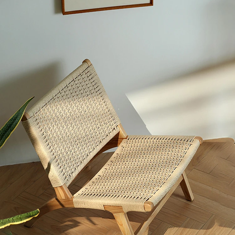Factory Outlet High Quality Solid Ash Wood Lounge Sofa Chair For Living Room Coffee Shop Rattan Armchair With Paper Rope Woven