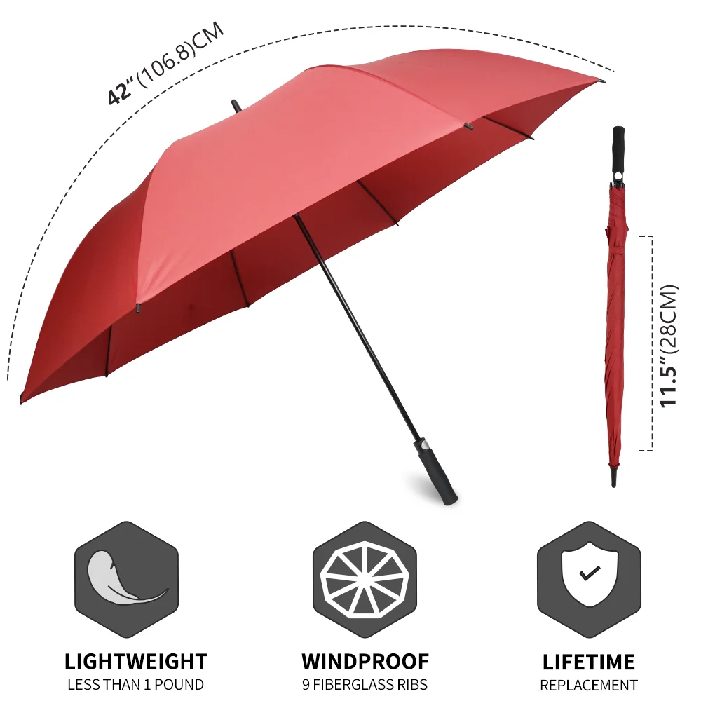 Fiberglass Automatic Opening Handle Design Custom Cane Straight Golf Umbrella with Logo Classic 27in Umbrella