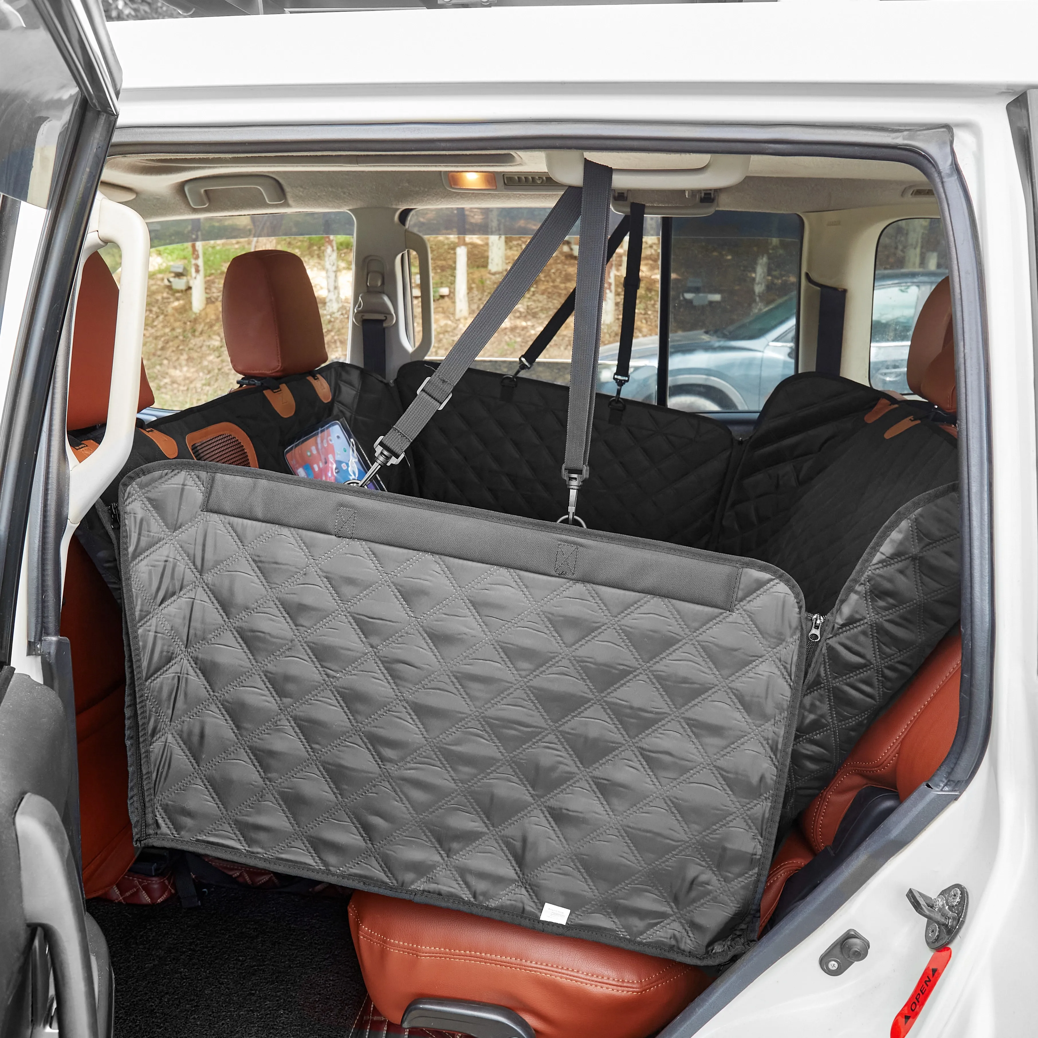 Wholesale gray black large width waterproof pet dog hammock hardbottom car rear seat cover for back seat