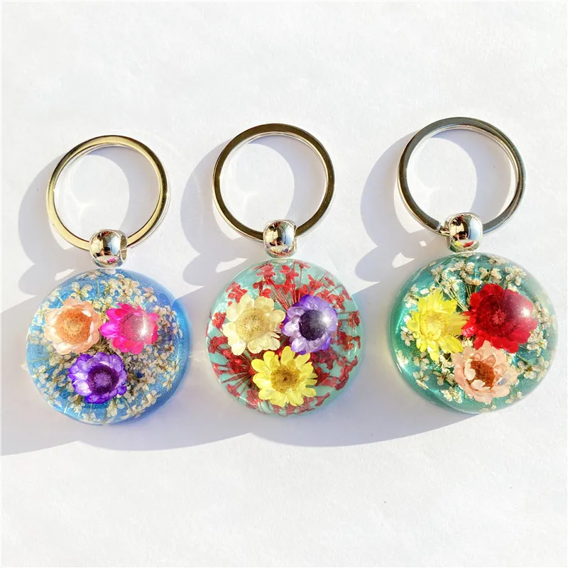 Bohemian style hemispherical colorful small star flower pendant ornament perpetual flower acrylic resin key chain