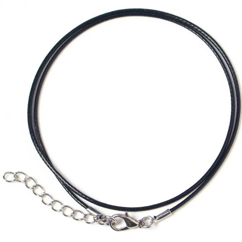 Black Leather Cord Wax Rope Lace Chain Charms Lobster Strap Rope 100pcs/bag for Diy Necklace Jewelry