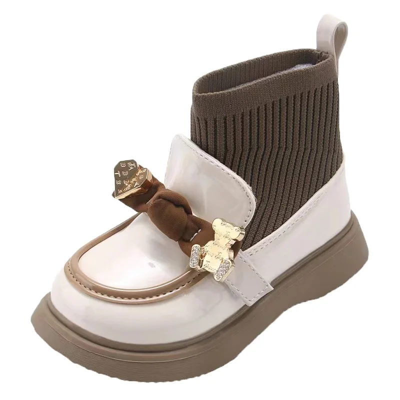 Spring New Fashionable Cartoon Bear knit Sock Martin Breathable Casual Baby Girls Princess Dress Shoes