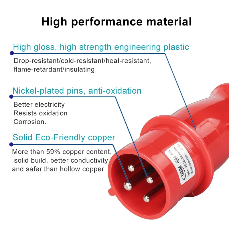 4Pin 16A 32A 380V male and female industrial plug and panel socket IP44 CEE norm power wire connector YEEDA