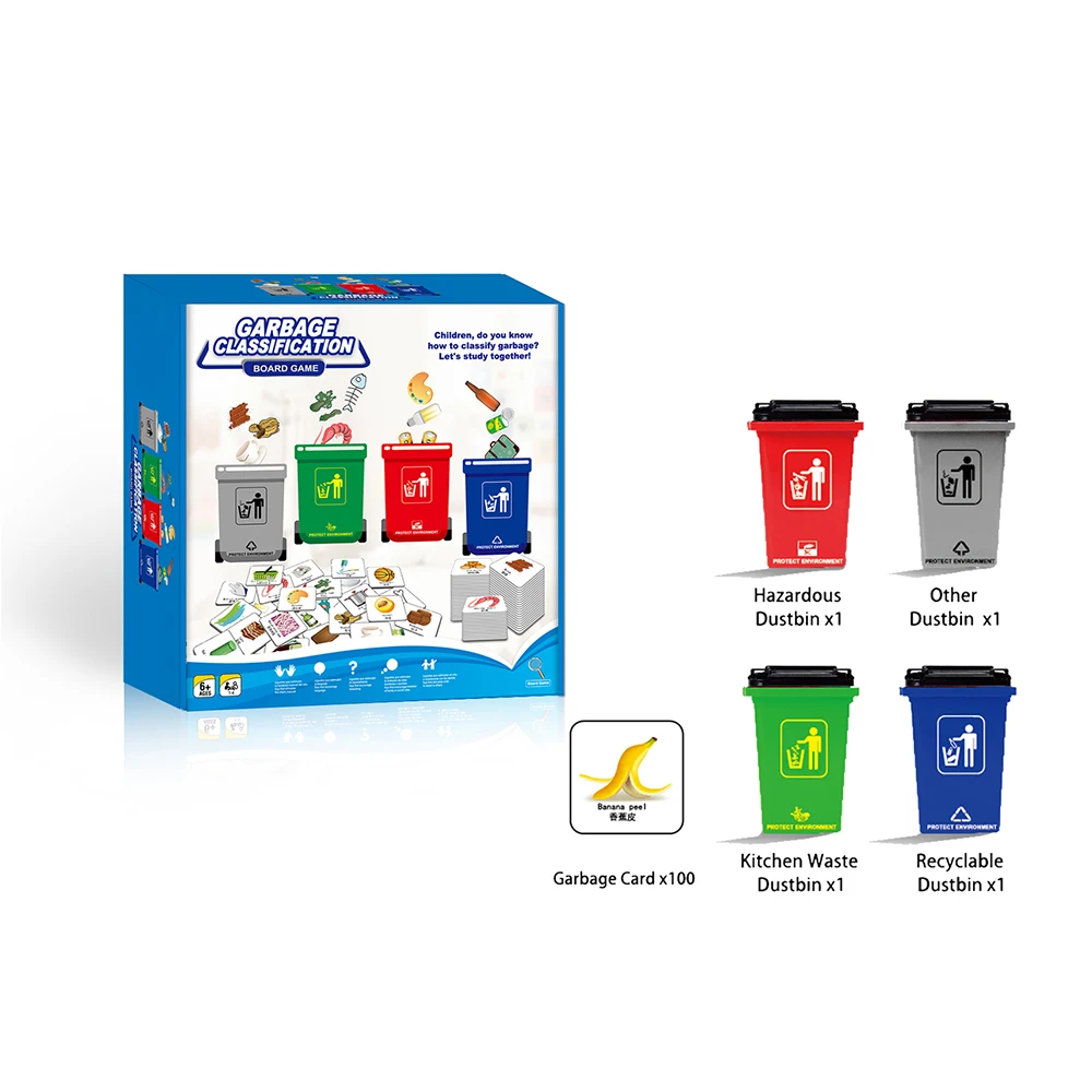 Toy Garbage Truck KIds Educational Toy  Recycling Toys With 4 Trash Cans +100 Card  Garbage Classification Board Game