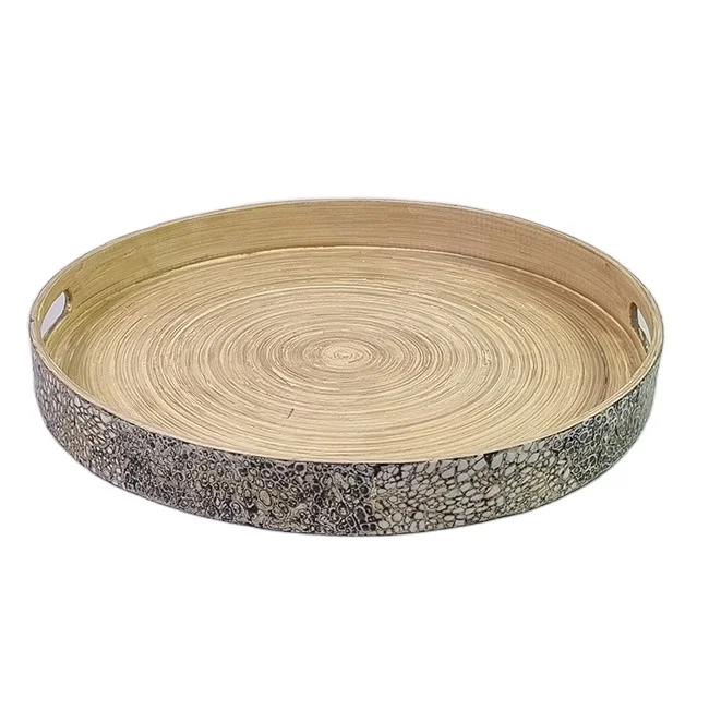 Manufacture Round Tray  Bamboo Decorative Serving Tray Plate Tray for Decoration Coffee shop Restaurant Hotel