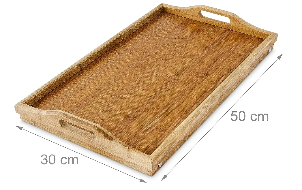 Foldable Tray Table Breakfast Tray Bamboo Bed table with leg Wooden Expendable Food Tray for Hotel and House Using