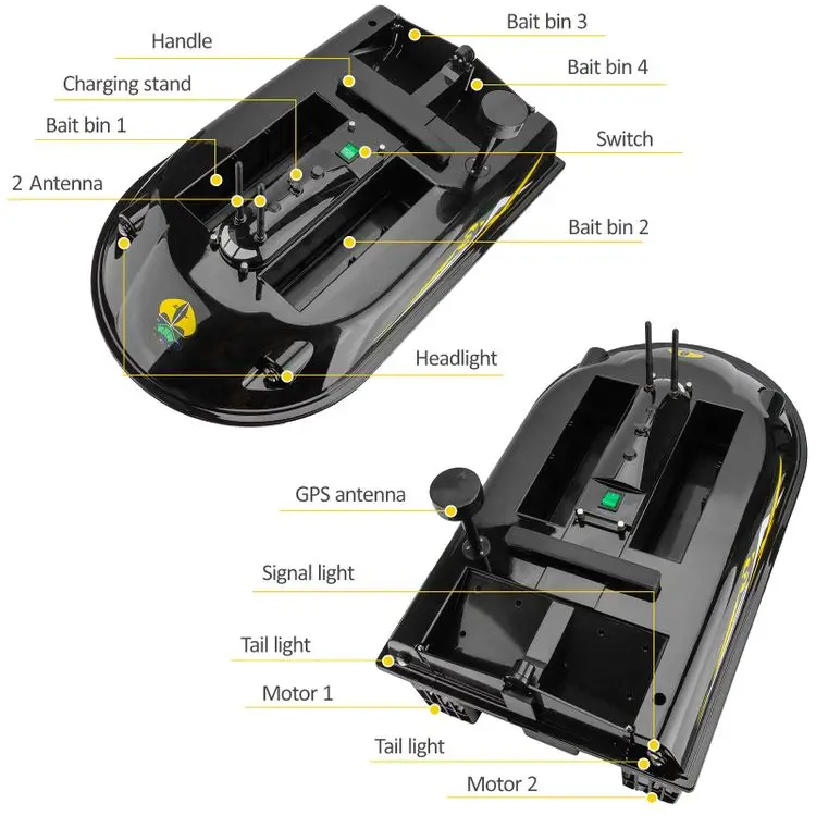 High Quality Large Size 8KG Bait Loading 3 Hopper 600m Auto Navigation GPS Sonar fishfinder bait boat