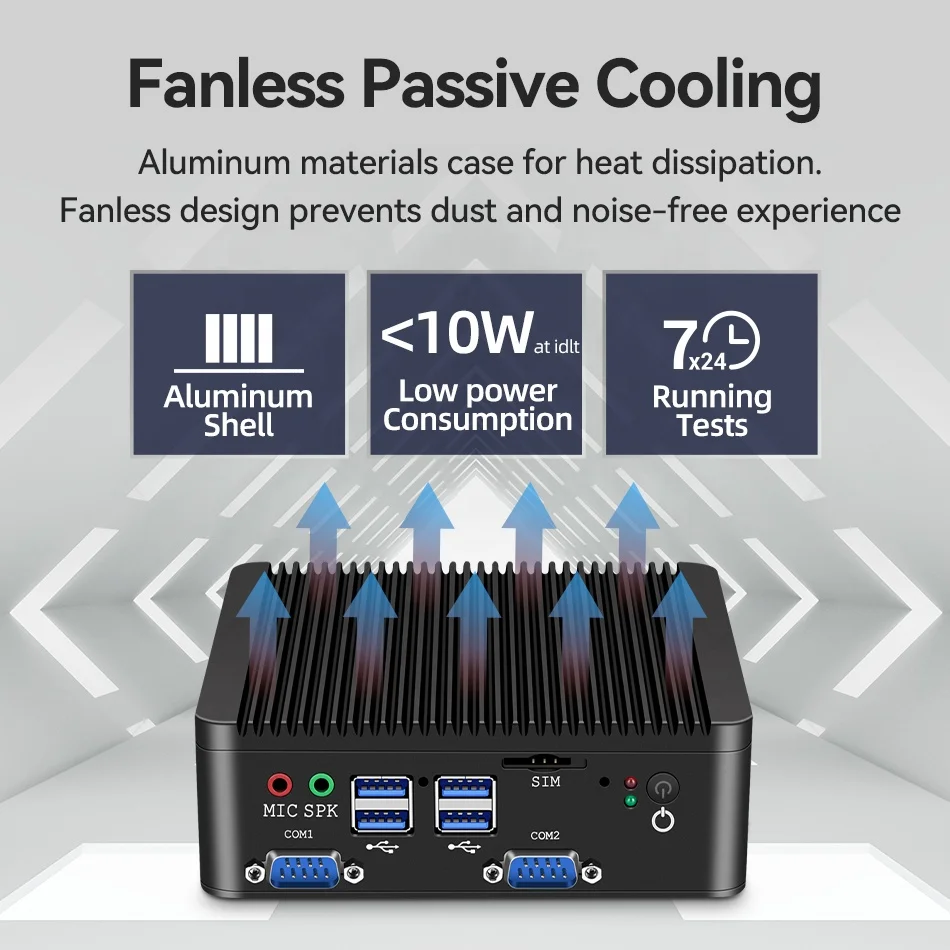 Fanless Industrial Mini PC Quad Core J4125 N4000 2 LAN 4 COM RS485 Win10 Pro Linux WIFI Desktop Computer